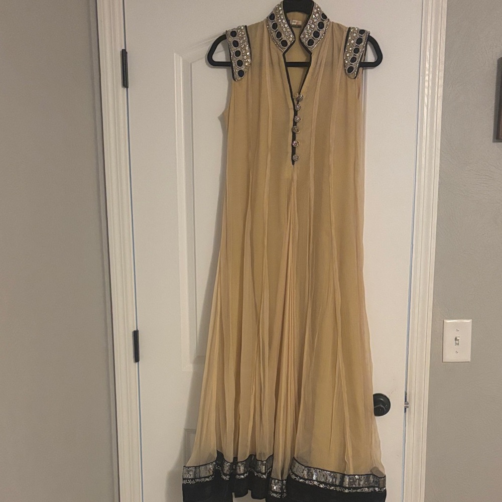Elegant Beige Embellished Women's Dress